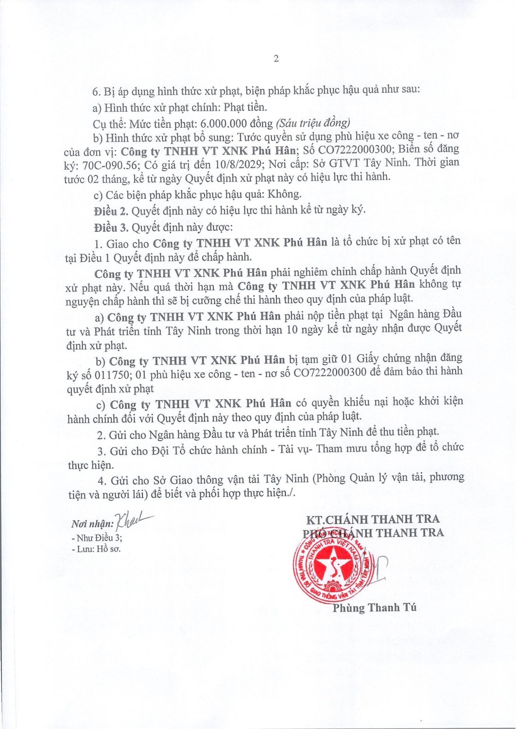 Quyết định xử phạt vi phạm hành chính (Cty TNHH VT XNK Phú Hân) 00002